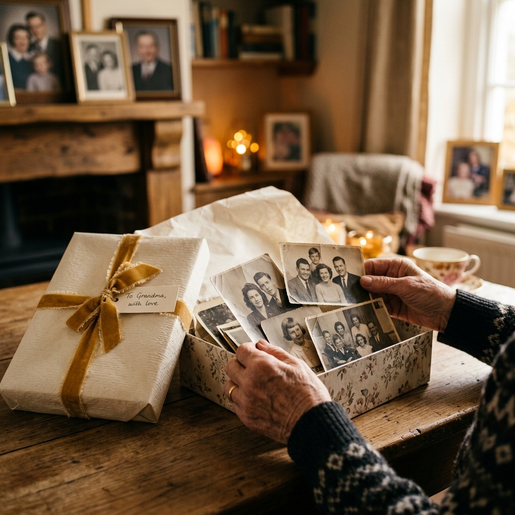 Caja de regalo con fotos familiares antiguas
